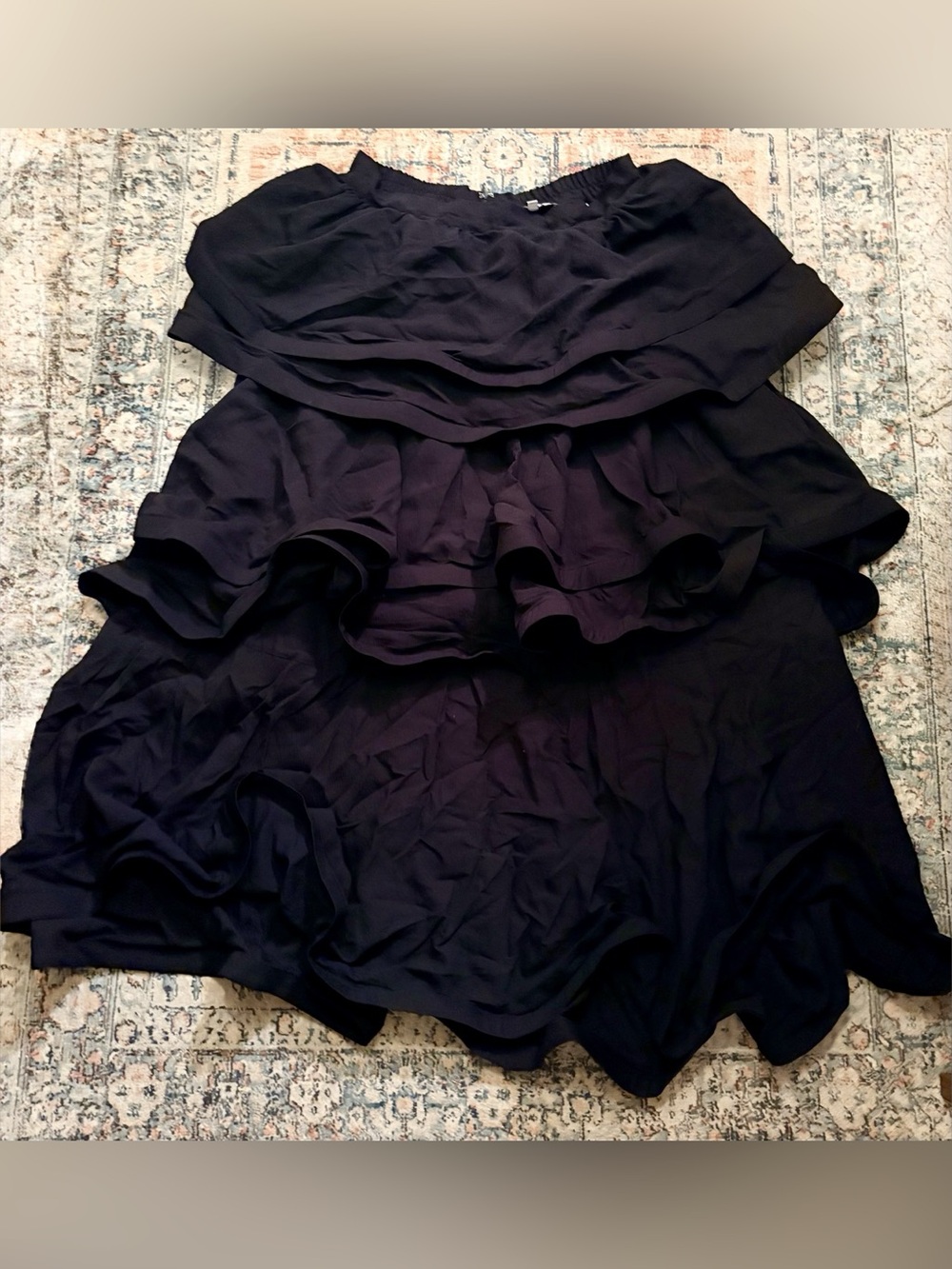 BURU Teagan Tiered Ruffle Maxi Skirt Black XL